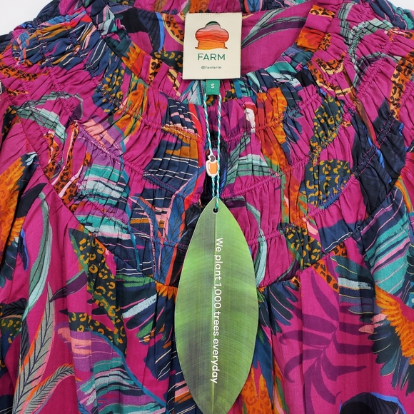 Anthropologie Farm Rio Rainbow Macaws Mini Dress Puff Sleeve Ruffle NEW - Picture 4 of 8